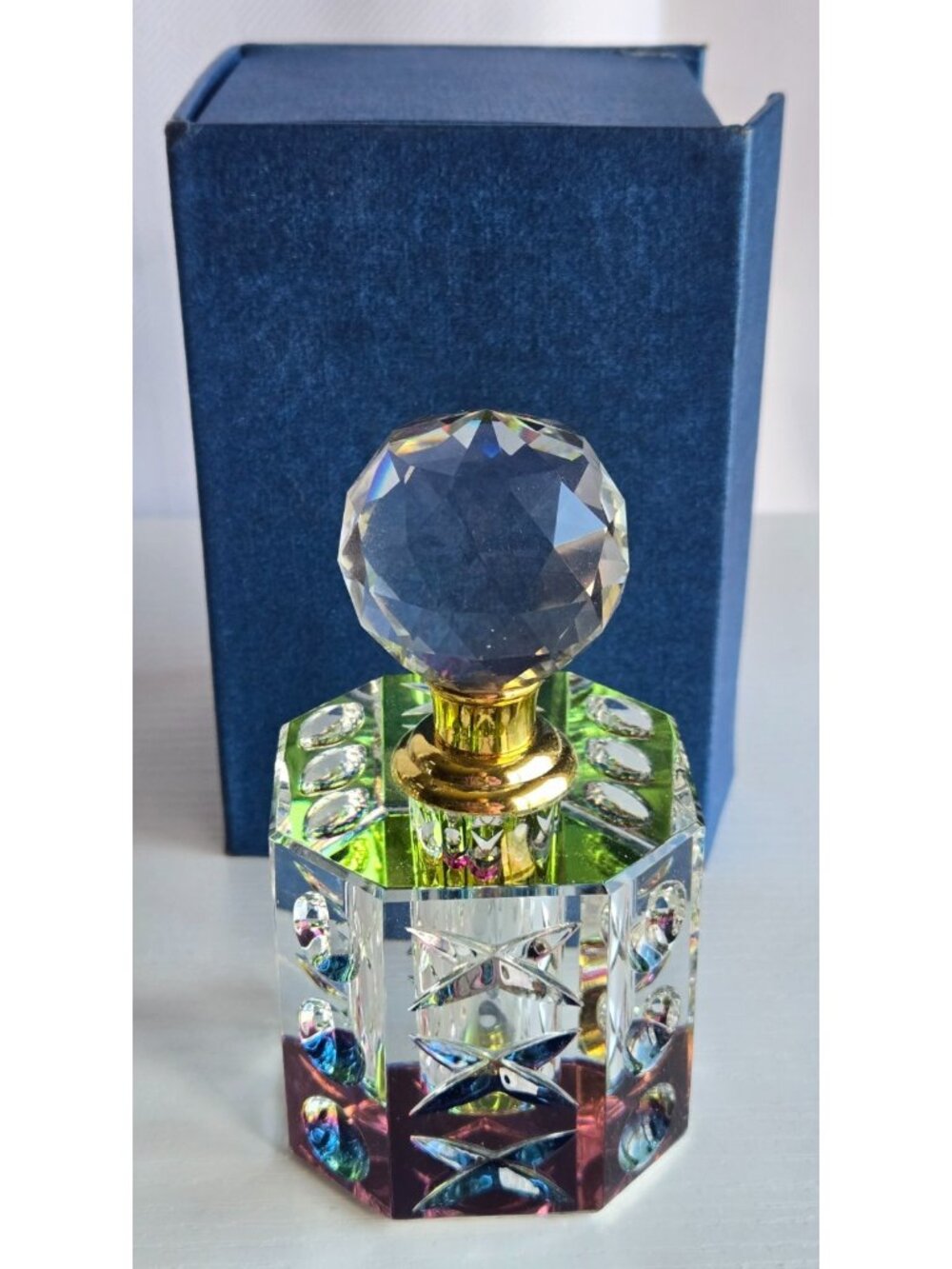 Empty Never Filled Perfume Bottle Cut Clear Crystal Bottom Aurora Borealis